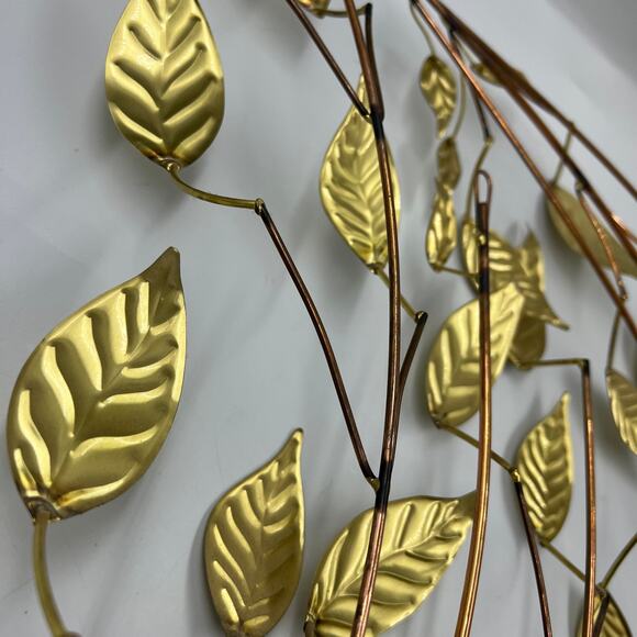 Vintage Metal Thin Hammered Gold Tone Leaves & Branches MCM Wall Hanging - Picture 3 of 10